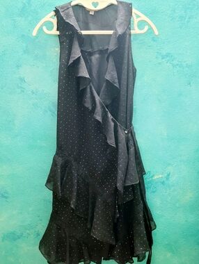 Guess Ruffle Mesh Wrap Dress Mini Dress Sleeveless with Metallic Dots XXS